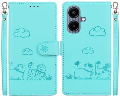 BookCover Hoes Etui geschikt voor Samsung Galaxy A06 - A07 - Cartoon Cats - Mint-Groen - Reliëf