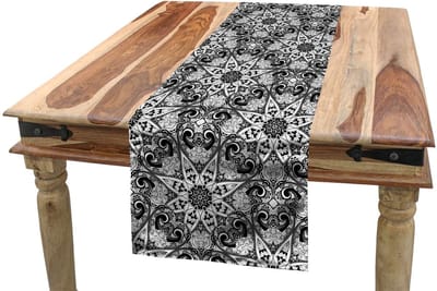 ABAKUHAUS Mandala Tafelloper – Ethnisch patroon – 40x300 cm, zwart-wit