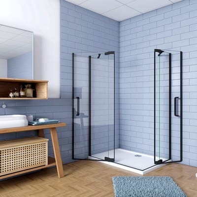 120x120x195cm Douchecabine Vierkant Hoekinstap Draaideur Antikalk Helder Glas Mat Zwart Profiel 8mm Veiligheidsglas