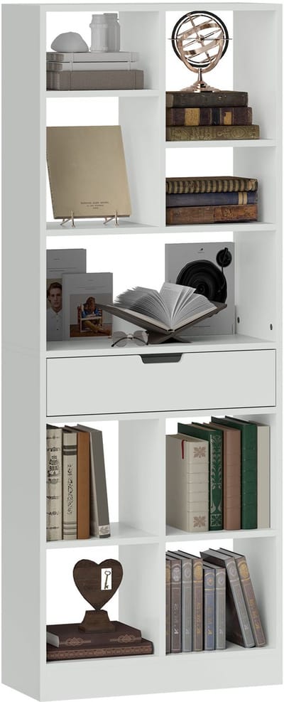 HOMCOM-Bücherregal-MDF, Spanplatte-60L x 26B x 158H cm-Weiß