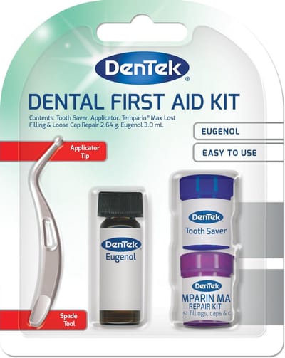 Dentek Gebits EHBO Kit - Met noodvulling, tandbewaarbox - Voor verloren kronen, vullingen, Kiezen en Gaatjes