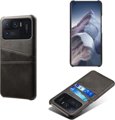 MobyDefend Hoesje - Geschikt voor Xiaomi Mi 11 Ultra - Lederen Backcover Met Vakjes Pasjes - Zwart