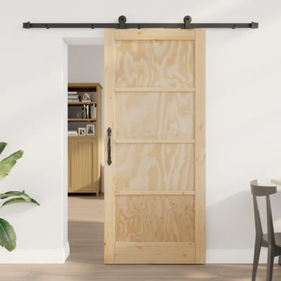 vidaXL - Schuifdeur - Naturel - en - Zwart - 86 - x - 198,5 - cm - Massief - grenenhout