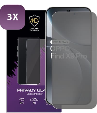 3-Pack MobyDefend Screenprotectors - Geschikt voor Oppo Find X9 Pro - HD Privacy Glass Screensavers