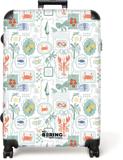 NoBoringSuitcases.com® - Koffer groot - Reiskoffer lichtgewicht - Zomerse illustraties groen - Rolkoffer met 4 wielen - Grote trolley XL - 98 liter bagage