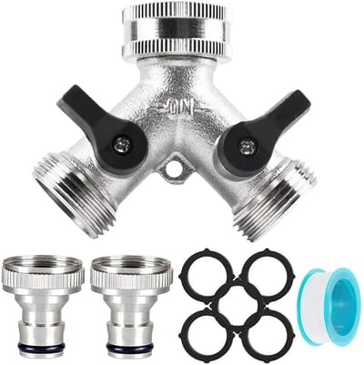 3/4 inch tweeweg waterverdeler, wateraansluitverdeler, Y-vormige toevoerslang, geschikt voor wasmachines, vaatwassers en tuinslangen.