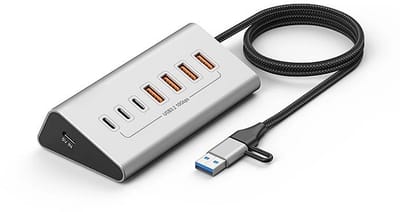 DrPhone PortFlex 7 Poorts USB 3.2 Hub – USB-A & USB-C 10Gbps Data Hub – 1 Meter Kabel – Aluminium