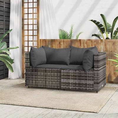 vidaXL - Tuinhoekbanken - met - kussens - 2 - st - poly - rattan - grijs