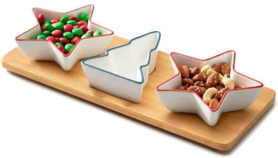 Snackkommen Porselein op Dienblad 4 delig - Snackkom - Dipschalen - Set - Kleine Komen voor Dipsauzen en Snacks