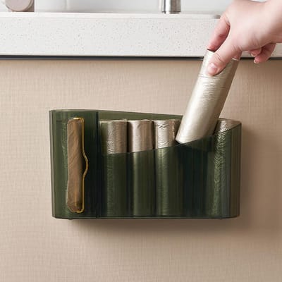 Distributeur de Sacs Poubelle Transparent Sans Perçage Montage Mural Support de Rouleau de Sacs Poubelle Rangement Organisateur Gain de Place pour Cuisine white