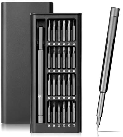 Schroevendraaier - 25-in-1 - Precisieschroevendraaierset - Magnetisch reparatiegereedschap, geschikt voor elektronica, mobiele telefoons, laptops, mini-schroevendraaiers met meerdere bits, zwart.
