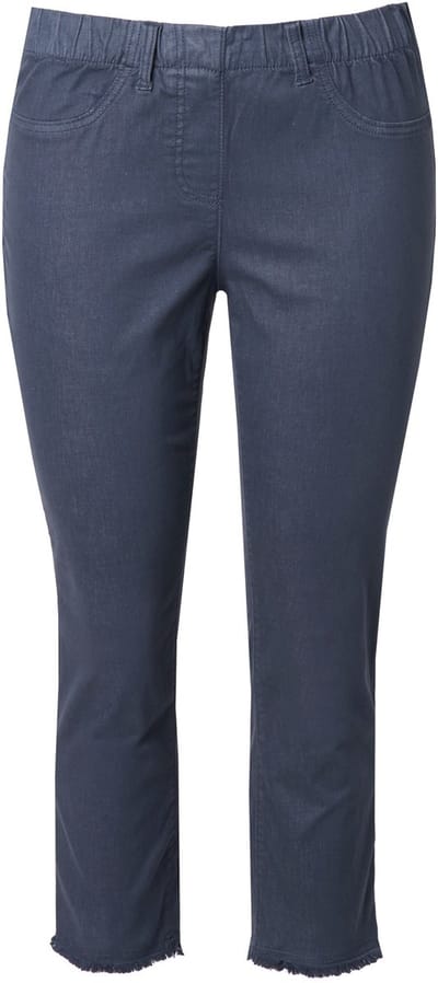 Ulla Popken - Dames - 7/8-broek Sienna gerafelde zoom smalle pijpen - Marine - Maat 44