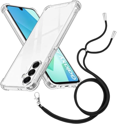 Shock Proof Case Hoes Geschikt voor Samsung Galaxy A15 Hoesje Transparant Met universele Telefoonkoord zwart - Cover - Nek Hanger - Koord Hoes