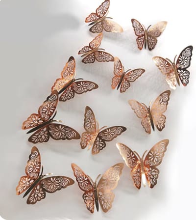 CHPN - Vlinders - Muurstickers - Muurdecoratie - Verschillende Afmetingen - Vlinders - 12 stuks - Rose goud kleurig - Woondecoratie - Wooncadeau - 2D vlinders