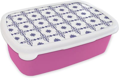 Broodtrommel Roze - Lunchbox - Brooddoos - Portugal - Patronen - Blauw - 18x12x6 cm - Kinderen - Meisje