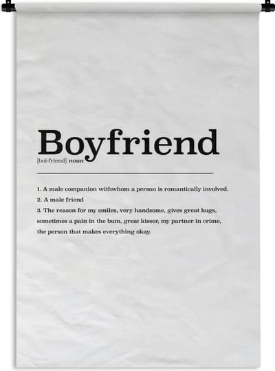 Wandkleed - Wanddoek - Boyfriend - Spreuken - Quotes - Woordenboek - Vriend definitie - 120x180 cm - Wandtapijt