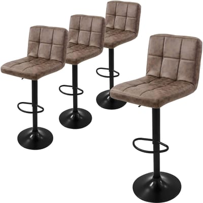 Set van 4 barkrukken bruin kunstlederen bekleding met rugleuning en voetensteun in hoogte verstelbaar 63-83cm ML-Design