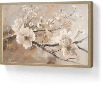 Wandlamp 60x40 cm - Oplaadbaar - Bloemen - Natuur - Wit - Bloesem - Abstract - Wandlampen binnen woonkamer - Slaapkamer lamp - Decoratieve nachtlamp - Vloerlamp draadloos