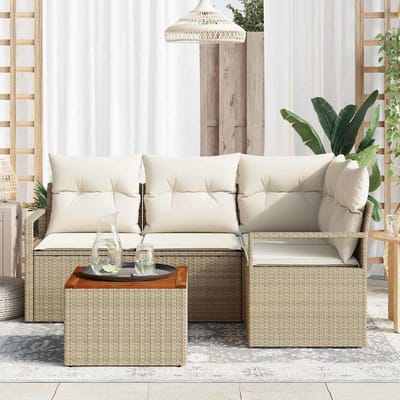vidaXL - Tuinbank - Set - 5 - st - Beige - en - Crème - poly - rattan