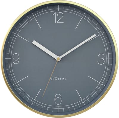 Wandklok 30cm-Silent-Gold/Pigeon Blue-Aluminium-NeXtime 'Nova'