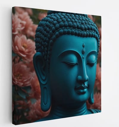 Saammp Canvas Schilderij - Boeddha in bloementuin - 20x20 - Foto op canvas - Wanddecoratie - Muurdecoratie Woonkamer - Canvas schilderijen