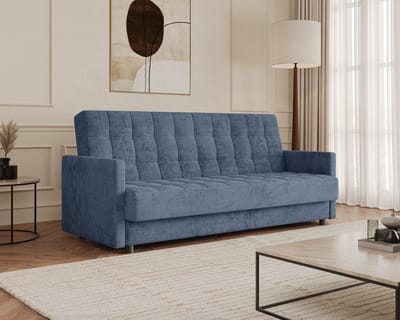 Slaapbank Tina met slaapfunctie en opbergruimte - 3-zits - 211 x 97 x 90 cm - Donkerblauw (Lincoln 77D)