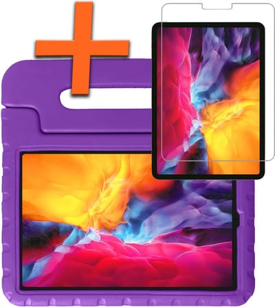 Hoesje - Geschikt voor Apple iPad Pro (2024/2025) - 13 inch - Met Screenprotector - Kinderhoes Shockproof Bumper - Kidsproof Case - Tablet Hoes - Kinder Hoes Cover - Paars