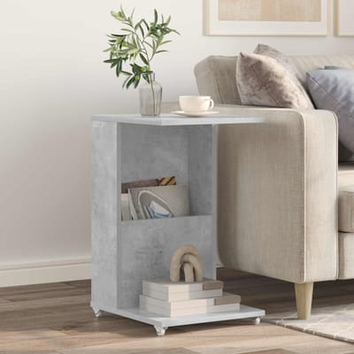 vidaXL - Bijzettafel - met - wiel - Beton - Grijs - 40 - x - 35 - x - 60 - cm - Bewerkt - hout