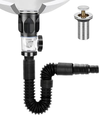 Wastafelafvoerset - Afvoergarnituur wastafel - Lekvrije afvoer - Flexibele P-val - 300-800 mm - Zwart