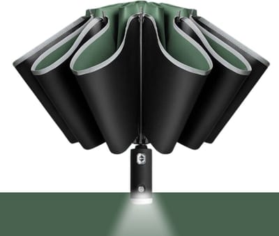 Nivard Moderne Stormparaplu - Windproof Paraplu - Stormproef - Opvouwbaar - Zaklamp - Automatisch Uitklapbaar - Umbrella - Olijf Groen