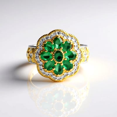 Cavill - Zilveren ring met Zambia smaragd ovaal 1,377 ct en zirkonia 0,374 ct - 925 sterling zilver met gouden details - Exclusieve damesring