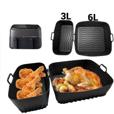 2 Delige Airfryer Bakjes – Siliconen 6L en 3L - Airfryer accessoires - Airfryer mandje - Geschikt voor Philips Dual Basket Airfryer - 5000 - 3000 series - LOUZIR