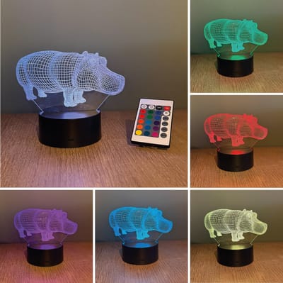 Klarigo® Nachtlamp – Nijlpaard - Dieren - Afrika - 3D LED Lamp Illusie – 16 Kleuren – Bureaulamp – Nachtlampje Kinderen – Creative lamp - Afstandsbediening