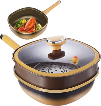 Koekenpan met Deksel - Koekenpan Diep - Gezond Koken - Krasbestendige Coating - 30 cm - Multicolor