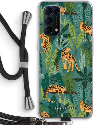 Case Company® - Hoesje met koord geschikt voor Oppo Find X3 Lite hoesje met Koord - Luipaard 2 - Telefoonhoesje met Zwart Koord - Bescherming aan alle Kanten en Over de Schermrand