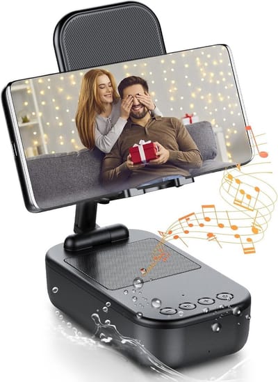 Draagbare Bluetooth Luidspreker - Muziekbox Telefoonstandaard - Muziek en Video - IP7 Waterdicht Ontwerp - 24 Uur Batterij - Zwart