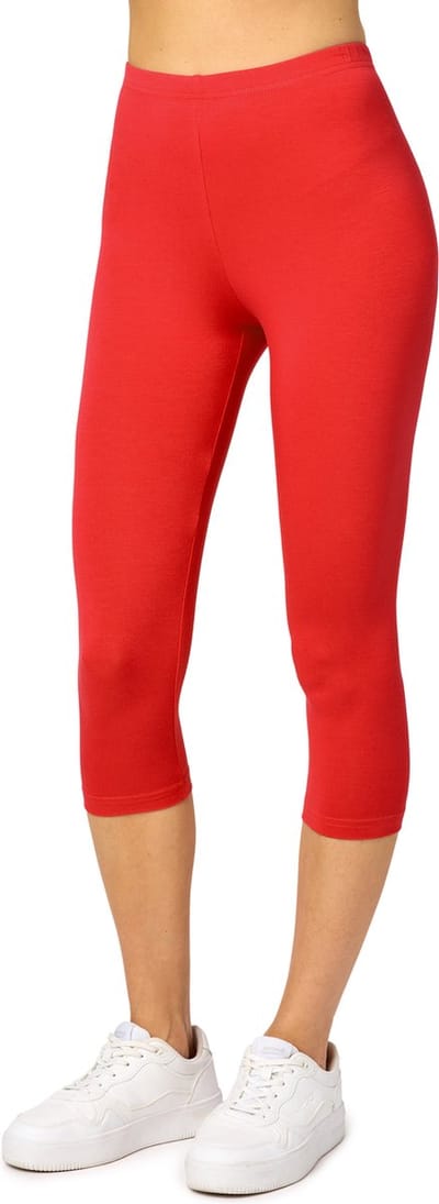 Merry Style MS-MS10-144-LE Dames Capri Leggings - Sport - Vrijetijdsbroek - 3/4 Lengte - Viscose - Sporbroek - Yogabroek - Rood - XS