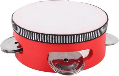 Houten Tamboerijn - Handtrommel Bellen - Muziek Maken - Lichtgewicht Hout - 4 Inch - Rood