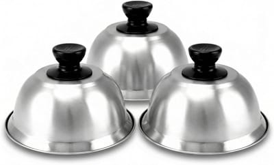 3-delige set burgerdeksels met handvat, roestvrij staal, ideaal voor burgers en steak, 16 x 10 cm