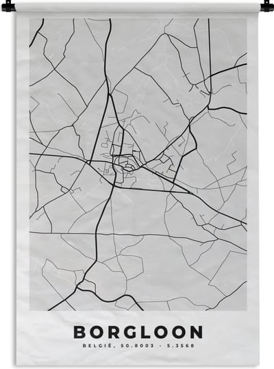 Wandkleed - Wanddoek - Stadskaart – Plattegrond – België – Zwart Wit – Borgloon – Kaart - 120x180 cm - Wandtapijt