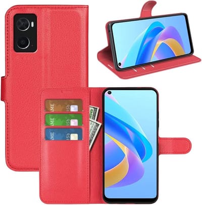 LuxeBass Hoesje geschikt voor Oppo A96 - Boekhoesje - Rood - Portemonneehoesje gsm hoesje - telefoonhoes - telefoonhoesjes