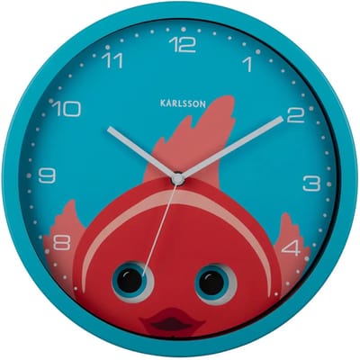 Karlsson Wandklok Peekaboo Goldfish - Blauw - 30.8x4.5x30.8cm - Wandklok Scandinavisch