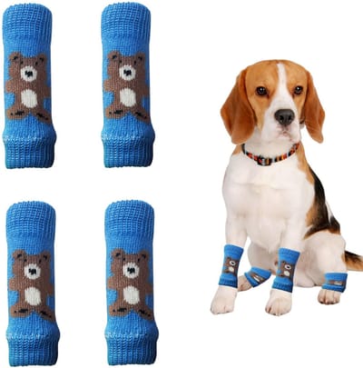 4 stuks schattige beer hond elleboogbeschermer, winter zacht warm gebreide huisdierbeenbeschermers voor kittens, puppy's, kleine honden, katten (blauw, M)