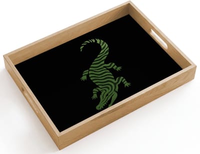 Dienblad hout 40x30 cm - Schootdienblad - Krokodil - Groen - Tijgerachtig - Strepen - Borrelplank rechthoek - Plateau dienbladen
