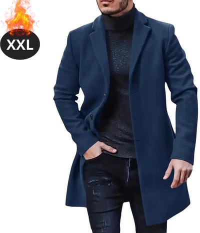 Livano Winterjas - Trenchcoat - Heren - Winter - Herfstjas - Volwassen - Stijlvol - Knopen - Marineblauw - XXL
