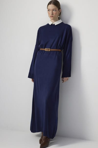 Touché Privé - Oversized gebreide jurk - Marine - Dames