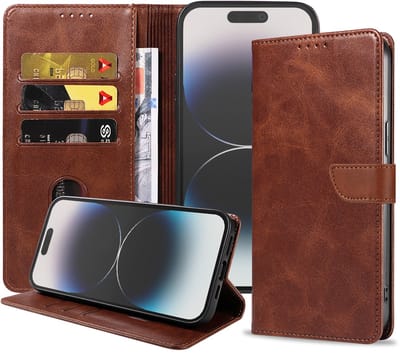 Geschikt voor iPhone 14 Pro Telefoonhoesje Kunstleer met Magnetisch lipje en Pasjeshouder Book Case met Klepje - Donkerbruin - Smartphonica geschikt voor iPhone 14 Pro