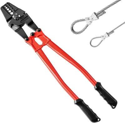 VEVOR Krimptang, 60,96 cm Crimper Plooiend Hulpmiddel, 1/16, 3/32, 1/8, 5/32, 3/16 inch 2-in-1 Krimphandgereedschap, Gelegeerde Stalen Kabelschoenen Krimptang, Krimptangset Apparaat met Handgreep