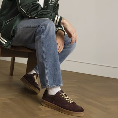 Manfield - Heren - Burgundy leren sneakers met suède details - Maat 41