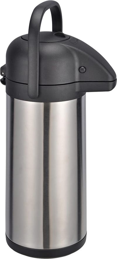 Airpot Pompkan - Thermoskan Dranken - Warme Koude Dranken - Dubbelwandig Lekvrij - 3 Liter Inhoud - Zilver Mat